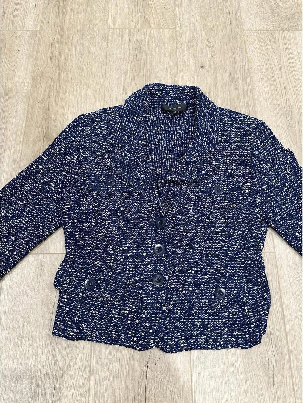 ST.JOHN Size 12 Blue Knit Jacket Blazer - Picture 3 of 13